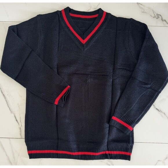 Men's V Neck Pullover Sweater Slim Fit Long Sleeve Striped Casual XXL Gift - Picture 5 of 7